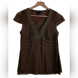Womens Forest Fairy Lace Top Size S Brown Green Indie Boho Woodland